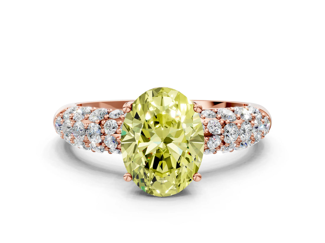 Rose gold Fancy Yellow Oval  Diamond Pavé Band Solitaire Ring with Four-Prong Setting_48