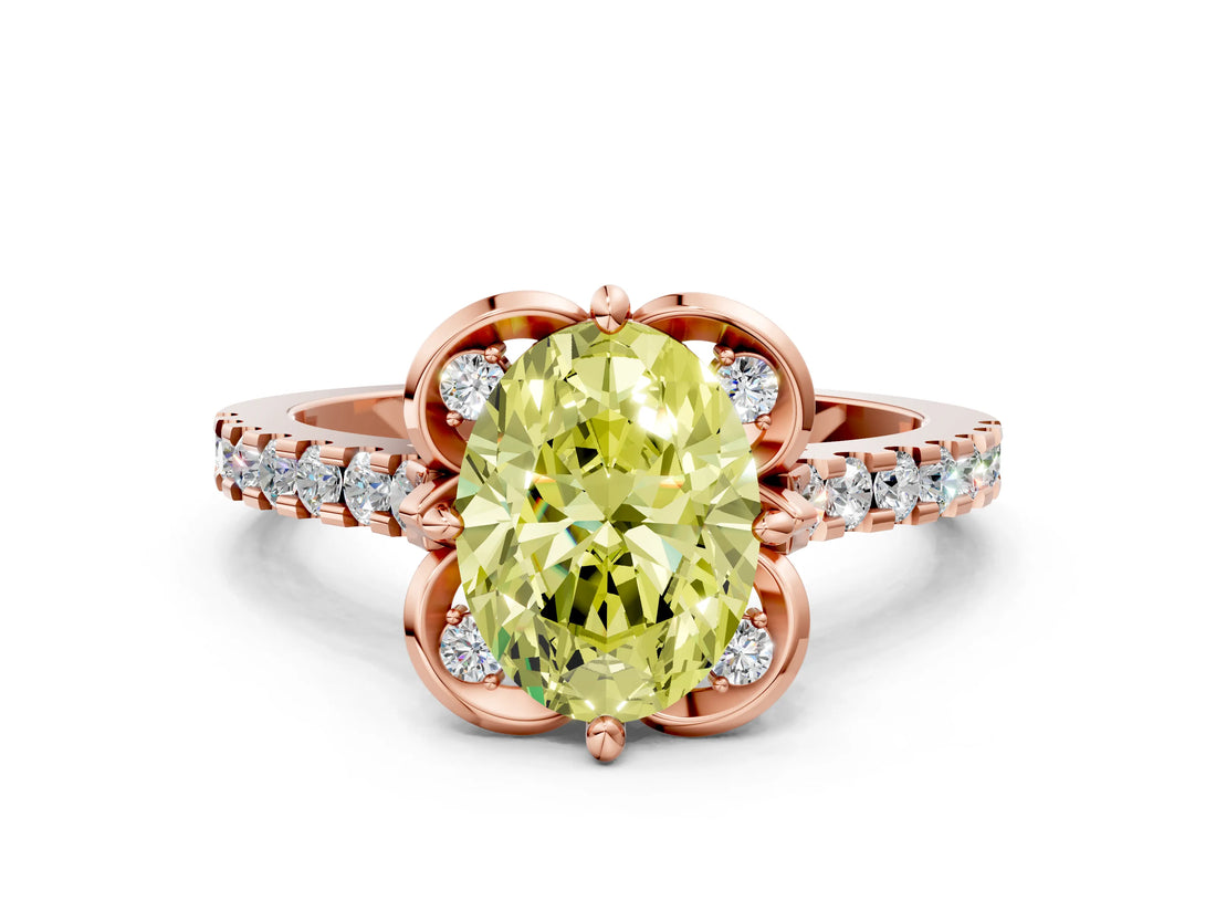 Rose gold Fancy Yellow Oval  Diamond Pave Band with Floral Prong Setting_27