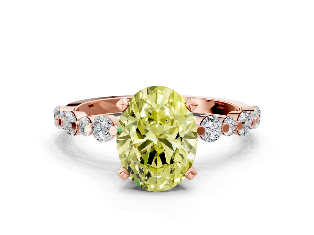 Rose gold Fancy Yellow Oval  Diamond Prong Set Engagement Ring with Pave Band_204