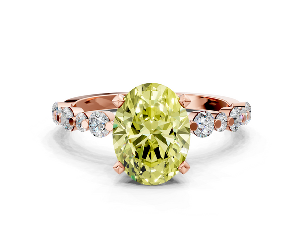 Rose gold Fancy Yellow Oval Cut Diamond Prong Set Engagement Ring with Pavé Band