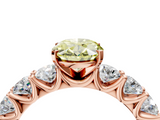 Rose gold Fancy Yellow Oval  Diamond Prong Setting with Side Stones on a Pave Band_150