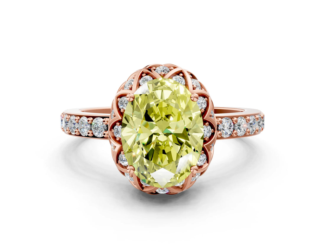 Rose gold Fancy Yellow Oval  Diamond Solitaire Ring with Shared Prong Pavé Band_53
