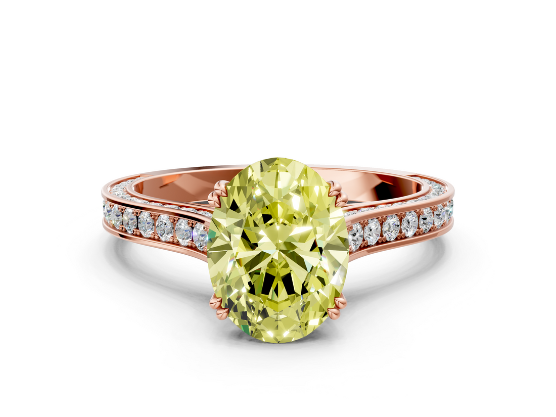 Rose gold Fancy Yellow Oval  Diamond Solitaire with Pave Band and Six-Prong Setting_20