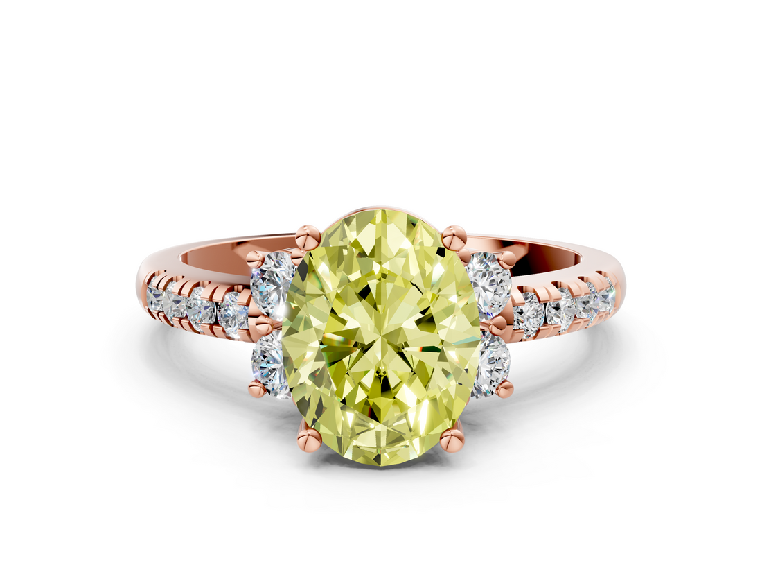 Rose gold Fancy Yellow Oval  Diamond Three-Stone Pave Band with Four-Prong Setting_20