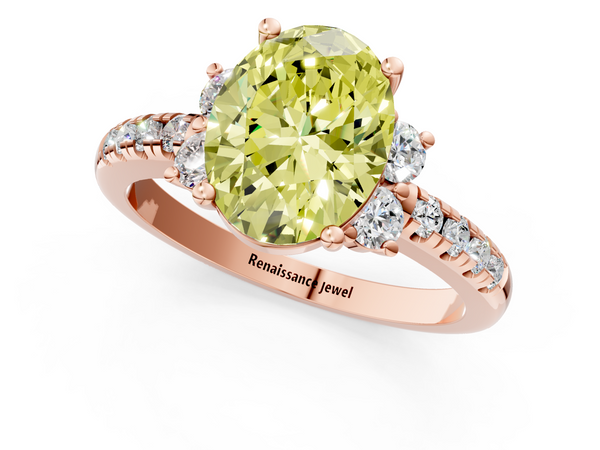 Rose gold Fancy Yellow Oval  Diamond Three-Stone Pave Band with Four-Prong Setting