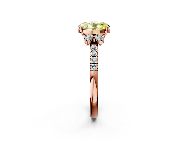 Rose gold Fancy Yellow Oval  Diamond Three-Stone Pave Band with Four-Prong Setting