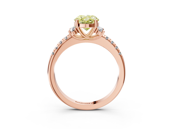 Rose gold Fancy Yellow Oval  Diamond Three-Stone Pave Band with Four-Prong Setting