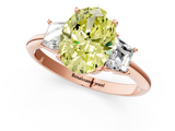 Rose gold Fancy Yellow Oval  Diamond Three-Stone Ring with Trapezoid Side Stones and Prong Setting_18