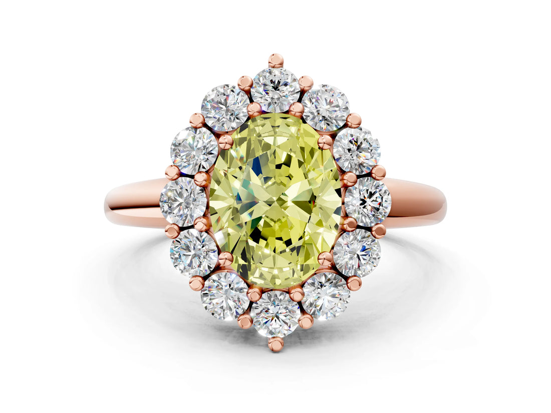 Rose gold Fancy Yellow Oval  Halo Cluster Diamond Engagement Ring with Prong Setting and Polished Band_87