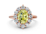 Rose gold Fancy Yellow Oval  Halo Cluster Diamond Engagement Ring with Prong Setting and Polished Band_87