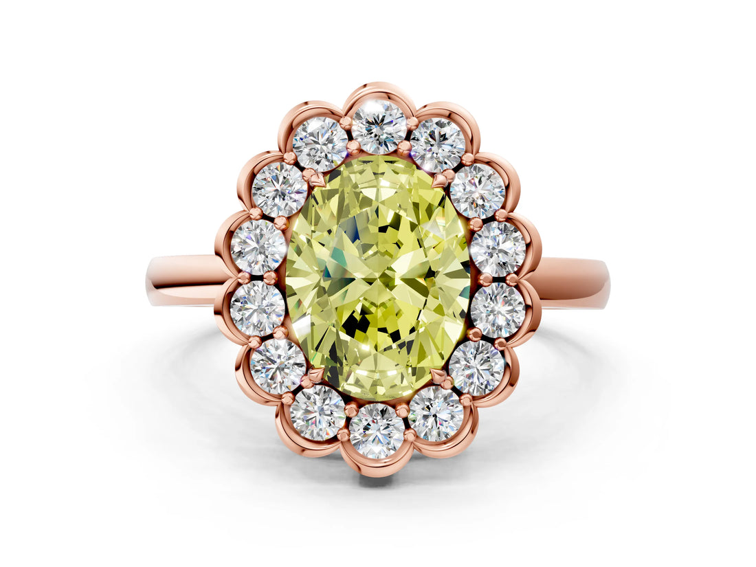 Rose gold Fancy Yellow Oval  Halo Cluster Diamond Engagement Ring with Solitaire Band and Prong Setting_66