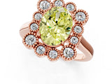 Rose gold Fancy Yellow Oval  Halo Diamond Cluster Engagement Ring with Milgrain Bezel Setting and Solitaire Band_28