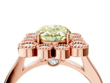 Rose gold Fancy Yellow Oval  Halo Diamond Cluster Engagement Ring with Milgrain Bezel Setting and Solitaire Band_31