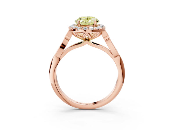 Rose gold Fancy Yellow Oval  Halo Diamond Engagement Ring with Filigree Band and Four-Prong Setting