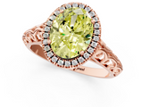 Rose gold Fancy Yellow Oval  Halo Diamond Engagement Ring with Intricate Filigree Band and Four-Prong Setting_38