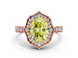 Rose gold Fancy Yellow Oval  Halo Diamond Engagement Ring with Milgrain Band and Four-Prong Setting_3