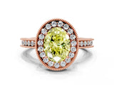 Rose gold Fancy Yellow Oval  Halo Diamond Engagement Ring with Milgrain Pave Band and Four-Prong Setting_123