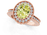 Rose gold Fancy Yellow Oval  Halo Diamond Engagement Ring with Milgrain Pave Band and Four-Prong Setting_124