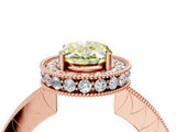 Rose gold Fancy Yellow Oval  Halo Diamond Engagement Ring with Milgrain Pave Band and Four-Prong Setting_127