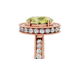 Rose gold Fancy Yellow Oval  Halo Diamond Engagement Ring with Milgrain Pave Band and Four-Prong Setting_128