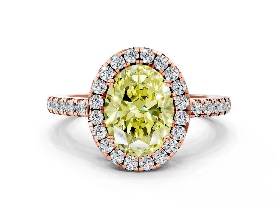 Rose gold Fancy Yellow Oval  Halo Diamond Engagement Ring with Pavé Band and Four-Prong Setting_19