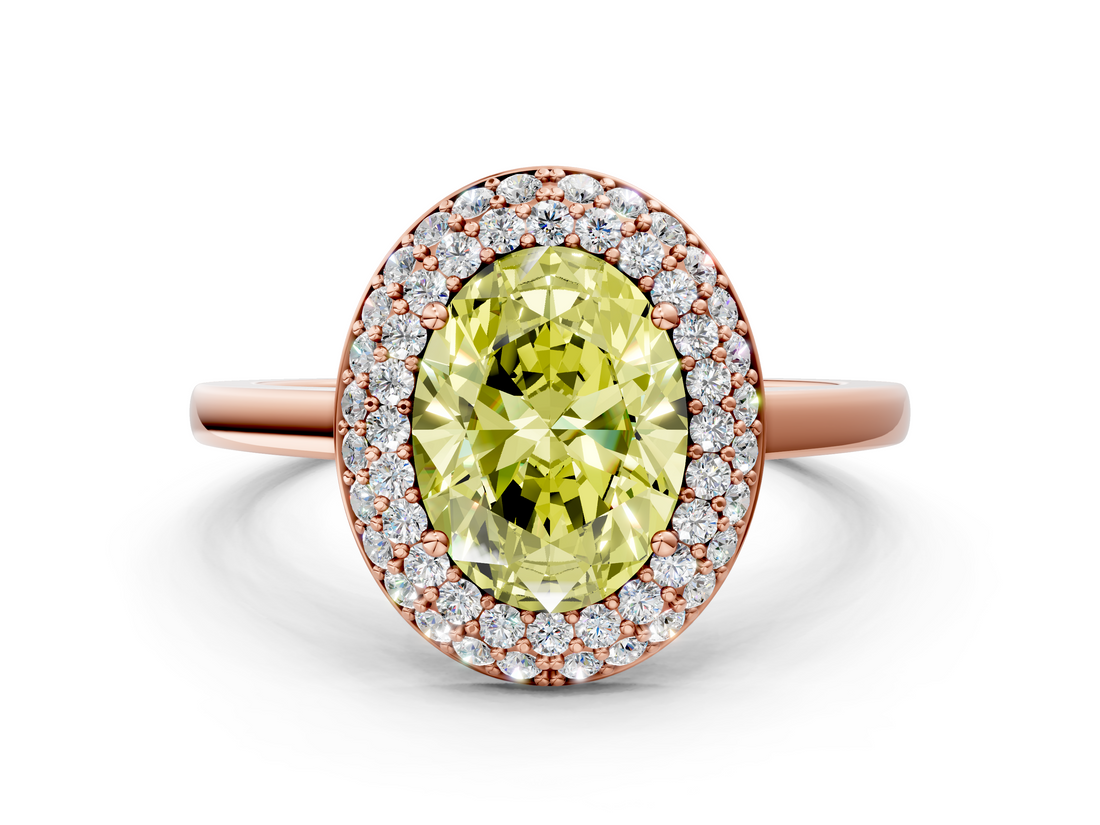 Rose gold Fancy Yellow Oval  Halo Diamond Engagement Ring with Solitaire Band and Four-Prong Setting_20