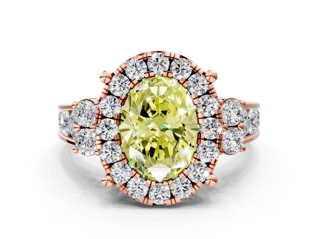 Rose gold Fancy Yellow Oval  Halo Diamond Engagement Ring with Split Shank and Four-Prong Setting_43