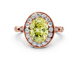 Rose gold Fancy Yellow Oval  Halo Diamond Engagement Ring with Twisted Band and Four-Prong Setting