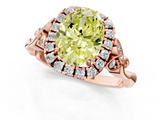 Rose gold Fancy Yellow Oval  Halo Diamond Engagement Ring with Vintage-Inspired Band and Four-Prong Setting_4