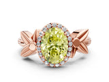 Rose gold Fancy Yellow Oval  Halo Diamond Floral Band with Four-Prong Setting_55