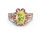 Rose gold Fancy Yellow Oval  Halo Diamond Floral Split Shank Engagement Ring 1