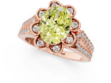 Rose gold Fancy Yellow Oval  Halo Diamond Floral Split Shank Engagement Ring 2