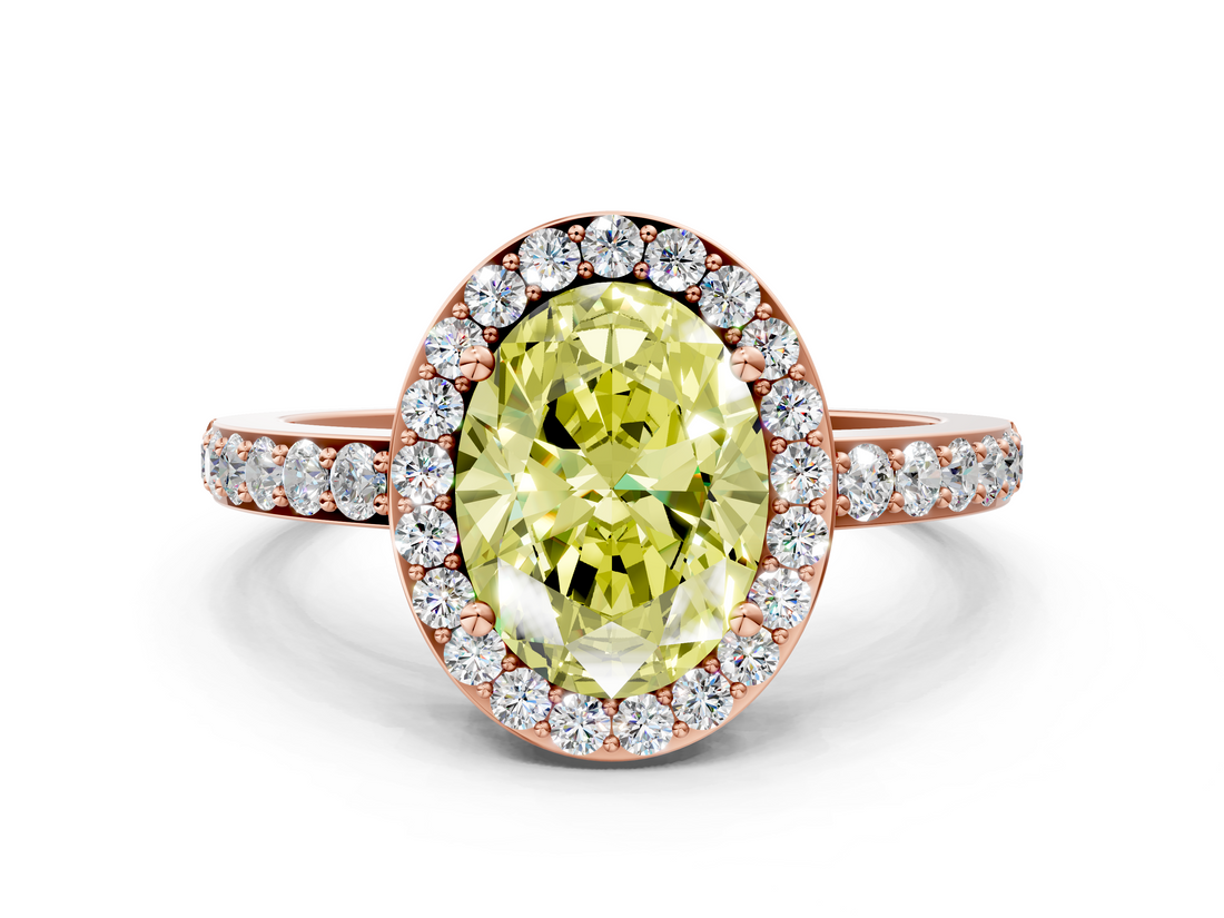 Rose gold Fancy Yellow Oval  Halo Diamond Pavé Band Ring with Prong Setting_20