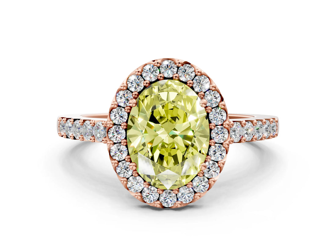 Rose gold Fancy Yellow Oval  Halo Diamond Pavé Solitaire Ring_25
