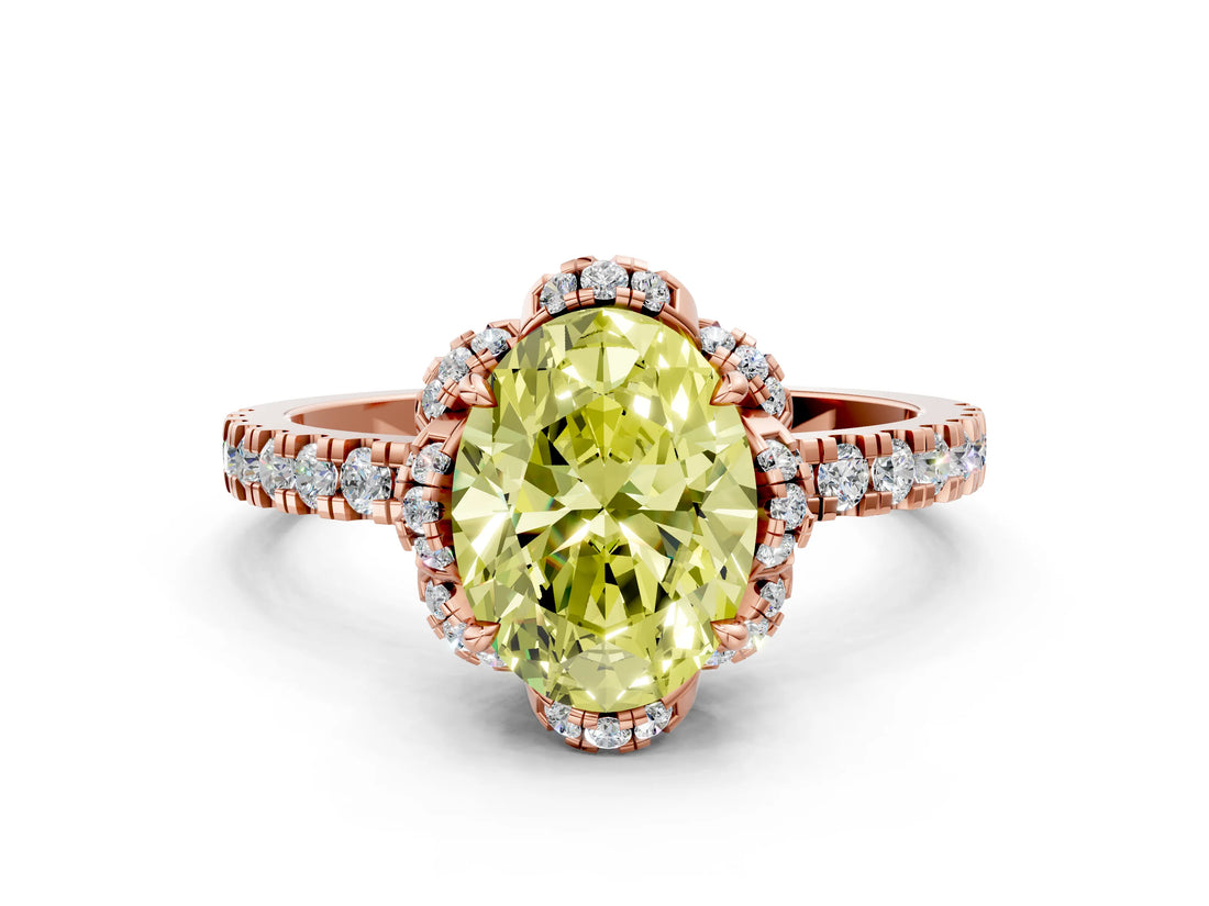 Rose gold Fancy Yellow Oval  Halo Diamond Pave Band Ring with Four-Prong Setting_15