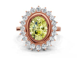 Rose gold Fancy Yellow Oval  Halo Diamond Ring with Milgrain Edge and Round Prong Setting_26