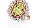 Rose gold Fancy Yellow Oval  Halo Diamond Ring with Milgrain Edge and Round Prong Setting_27