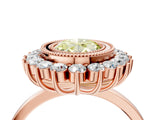 Rose gold Fancy Yellow Oval  Halo Diamond Ring with Milgrain Edge and Round Prong Setting_30