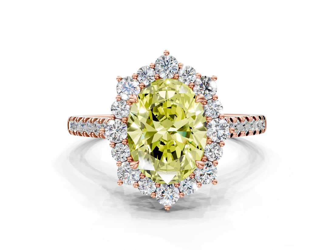 Rose gold Fancy Yellow Oval  Halo Diamond Ring with Pavé Band and Prong Setting_54