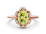 Rose gold Fancy Yellow Oval  Halo Diamond Ring with Round Cluster Setting, Solitaire Band, and Four-Prong Setting_50