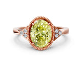 Rose gold Fancy Yellow Oval  Halo Diamond Ring with Tapered Band and Four-Prong Setting_3