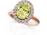 Rose gold Fancy Yellow Oval  Halo Diamond Solitaire with Pavé Band and Four-Prong Setting_93