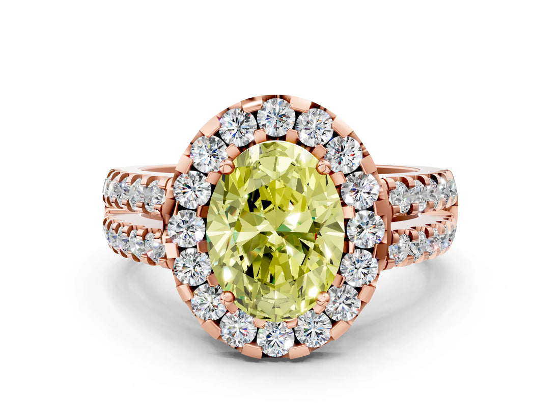 Rose gold Fancy Yellow Oval  Halo Diamond Split Shank Engagement Ring with Prong Setting_51