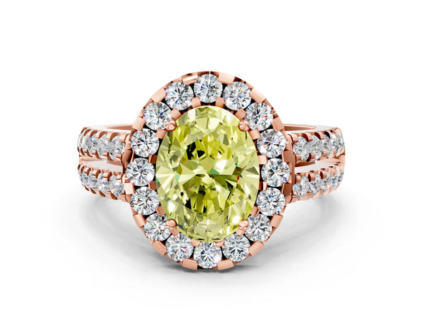 Rose gold Fancy Yellow Oval  Halo Diamond Split Shank Engagement Ring with Prong Setting