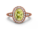 Rose gold Fancy Yellow Oval  Halo Diamond Split Shank Ring with Milgrain Detail_49