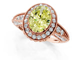 Rose gold Fancy Yellow Oval  Halo Diamond Split Shank Ring with Milgrain Detail_50