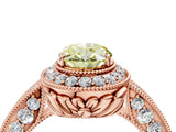 Rose gold Fancy Yellow Oval  Halo Diamond Split Shank Ring with Milgrain Detail_53