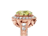 Rose gold Fancy Yellow Oval  Halo Diamond Split Shank Ring with Milgrain Detail_54