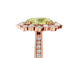 Rose gold Fancy Yellow Oval  Halo Milgrain Pave Diamond Ring with Four-Prong Setting