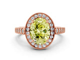 Rose gold Fancy Yellow Oval  Halo Milgrain Solitaire with Bezel Set Side Stones and Pave Band_22